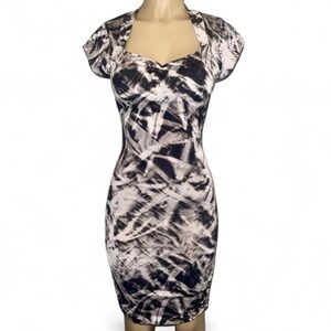 Guess Los Angeles Black & White Abstract Tie-Dye Bodycon Dress NWOT Small